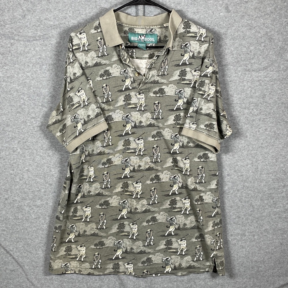 Vintage Big Dogs Polo Golf Shirt Mens L Doggy Sports Funny Relaxed Fit